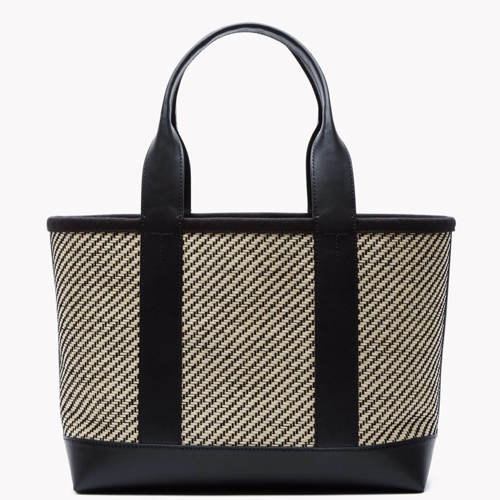Theory - Large Signature Open Tote in Raffia & Leather
